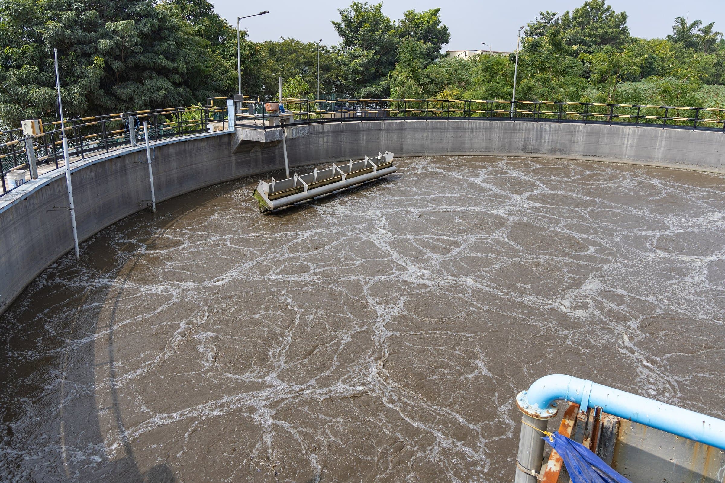 Aeration basin with activated sludge under aeration